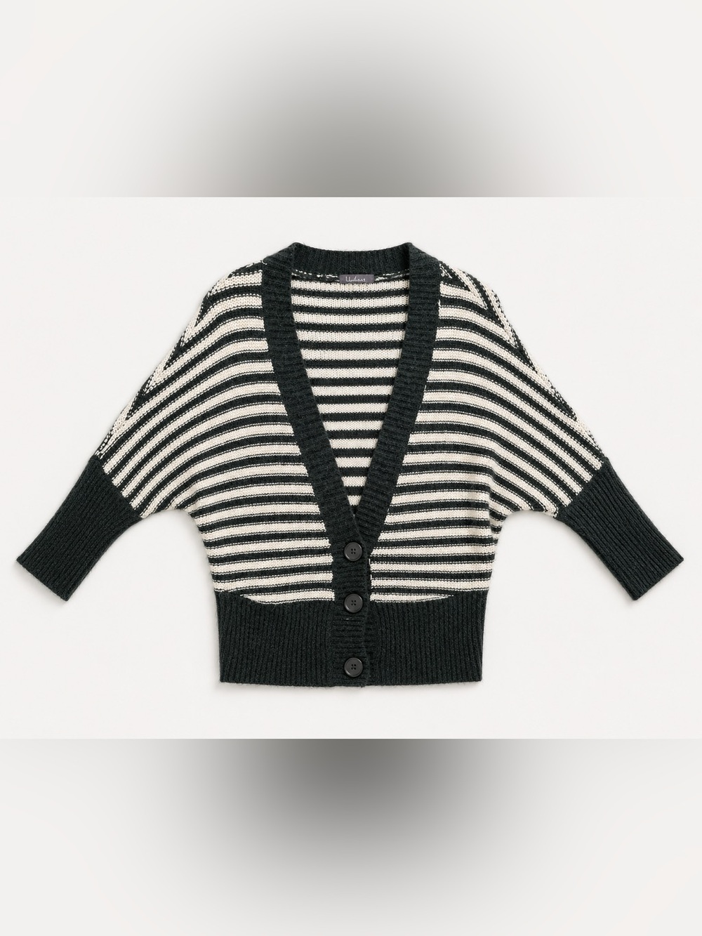Striped Green and White V-Neck Button Cardigan Sweater batWINGed size S